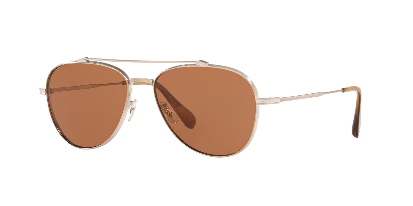 Sie Oliver Peoples Rikson mit Silber gebürstet Gestell und Orange Gläsern - Bild Filigranarbeiten