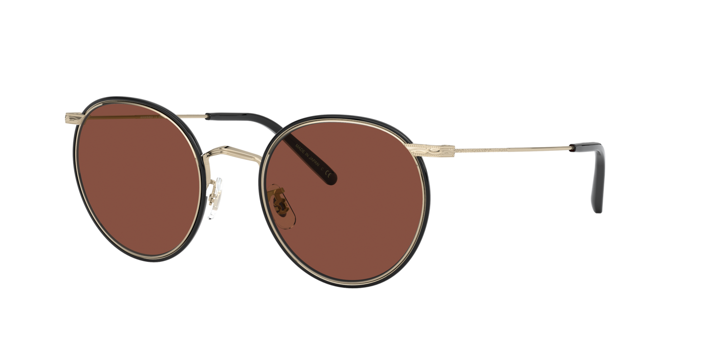 Sie Oliver Peoples Casson mit Weichgold-Schwarz Gestell und Braun Gläsern - Bild Abschlusselement des Bügels