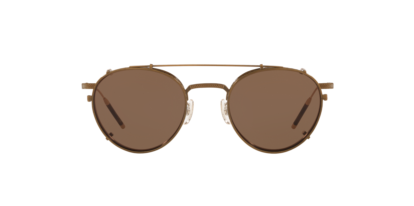 Oliver Peoples TK-1 Clip with Antique Gold frame and Brown lenses - Image Premium Packaging