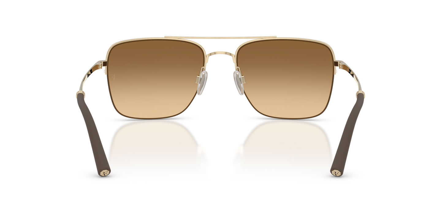 Sie Oliver Peoples R-2 mit Gold Gestell und Braun Gläsern - Bild Stegplättchen