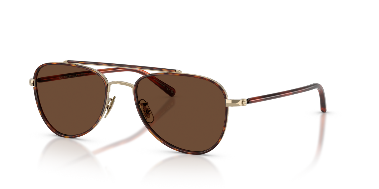 Oliver Peoples Sacoye、ゴールド/ダークマホガニーフレーム、ブラウンレンズ - 画像 アイワイヤー