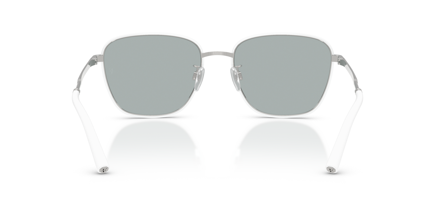 Sie Oliver Peoples R-18 mit Weiß/Silber Gestell und Grau Gläsern - Bild Stegplättchen