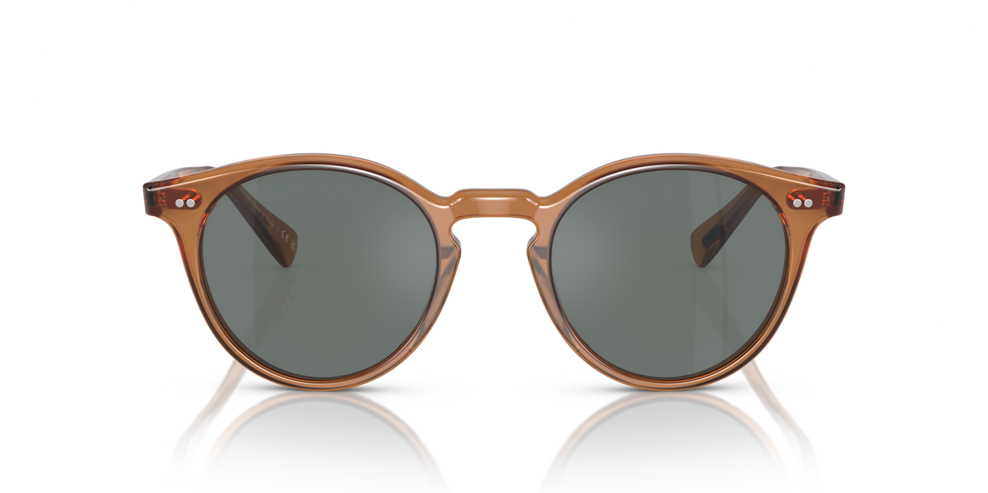 Oliver Peoples Romare Sun avec une monture Espresso et des verres Bleu - Image Verres