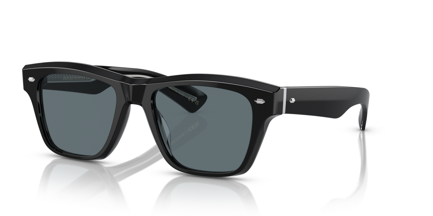 Sie Oliver Peoples Oliver Sixties Sun mit Schwarz Gestell und Blau Gläsern - Bild Plättchen