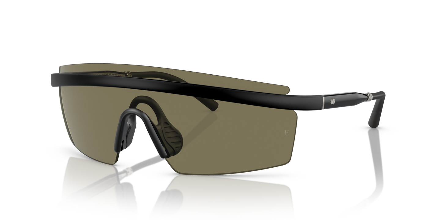 Oliver Peoples R-4 avec une monture Semi-Matte Black et des verres Vert - Image Plaque d'authentification