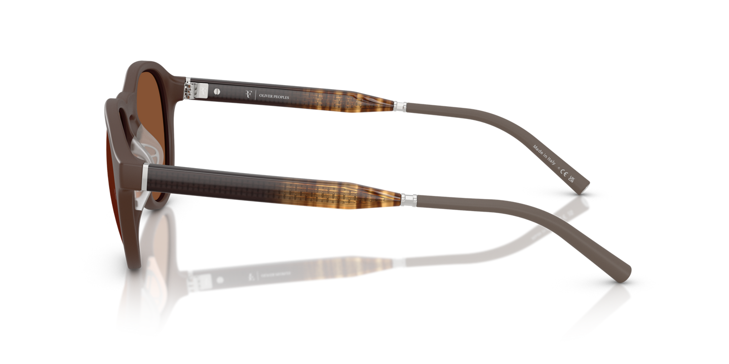 Oliver Peoples R-8 con montatura Terra d'ombra semi-opaco e lenti  Arancione - Immagine Asta in acetato