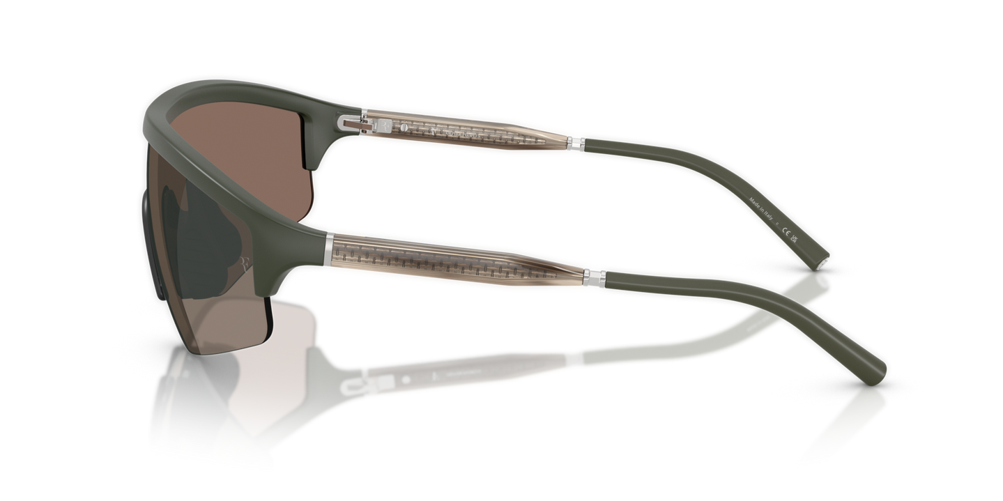 Oliver Peoples R-7 con montatura Verde Fumé Semi-Opaco e lenti  Marrone - Immagine Asta in acetato
