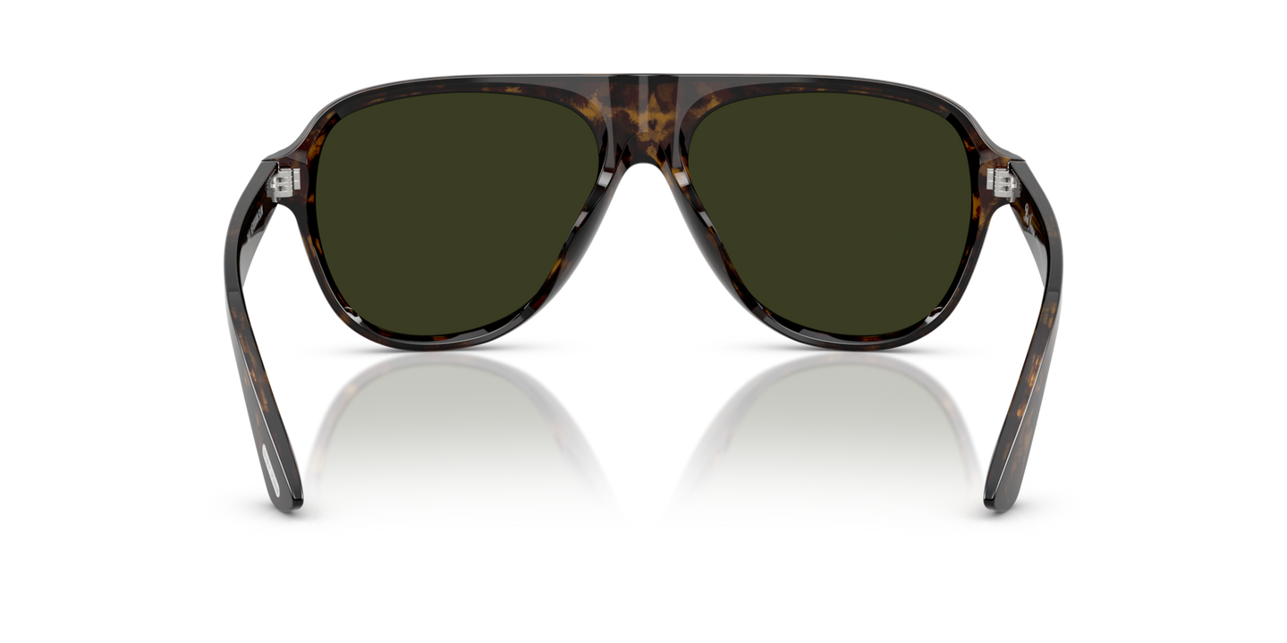 Sie Oliver Peoples Paul Newman Sun mit Walnut Tortoise Gestell und Grün Gläsern - Bild Stegplättchen