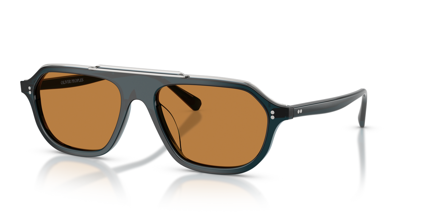 Oliver Peoples Estin avec une monture Bleu nuit sarcelle et des verres Brun - Image Détails de la barre supérieure