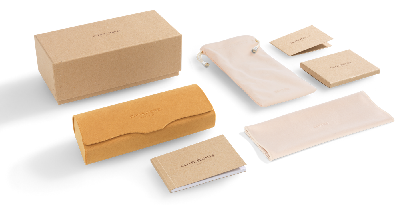 Oliver Peoples Forman L.A Exclusive with Semi-Matte Goldwood frame and Blue lenses - Image Premium Packaging